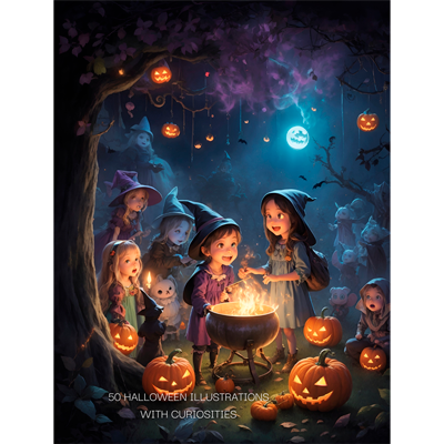 50 Ilustraciones de Halloween + curiosidades Vol. 1: Imágenes de alta calidad en blanco y negro para disfrutar