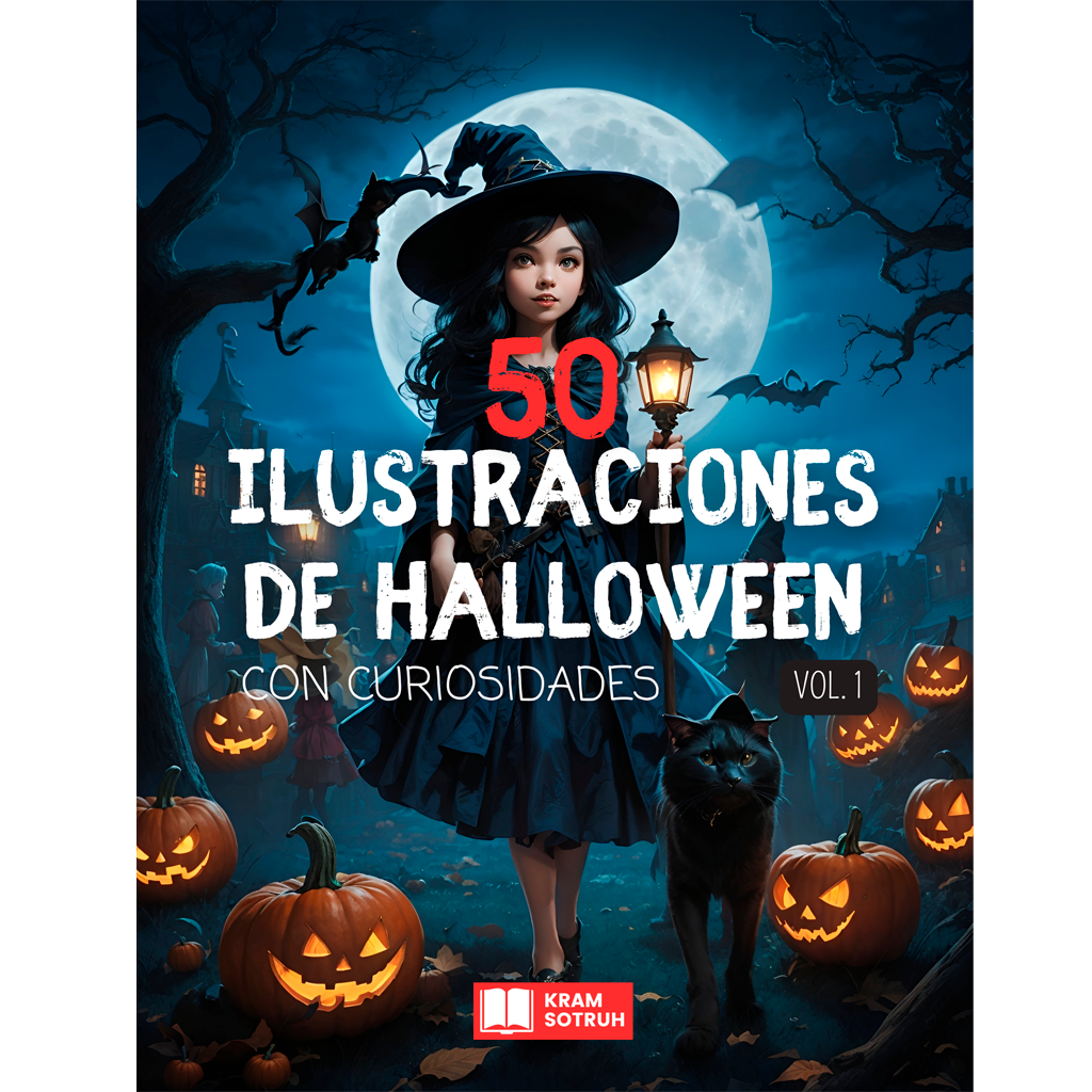 50 Ilustraciones de Halloween + curiosidades Vol. 1: Imágenes de alta calidad en blanco y negro para disfrutar