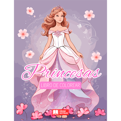 Portada Princesas - Libro de colorear: 50 dibujos preciosos para pintar para niñas y niños a partir de 7 años (Perfecto para regalo, Gran formato)