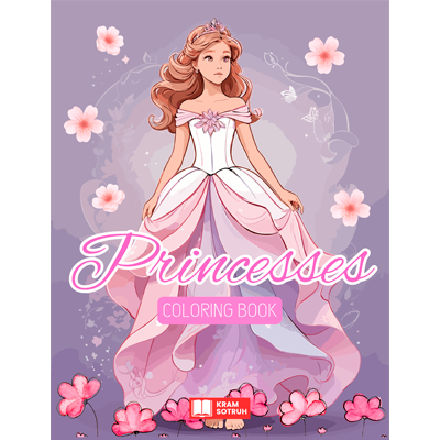 Portada Princesses - Coloring Book: 50 beautiful drawings to paint for girls and boys from 7 years old (Perfect for a gift, Large format) Inglés